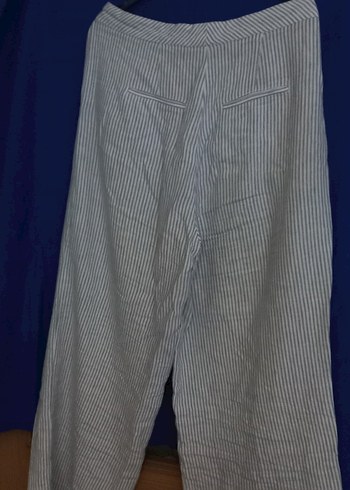 MNG Mavi Çizgili Kadın Keten Pantolon - Görsel 4