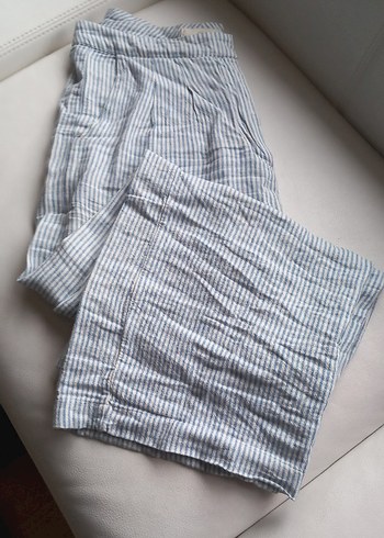 MNG Mavi Çizgili Kadın Keten Pantolon - Görsel 2