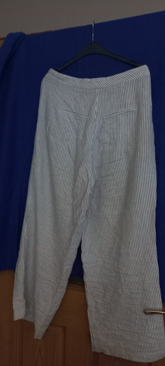 MNG Mavi Çizgili Kadın Keten Pantolon - Görsel 4