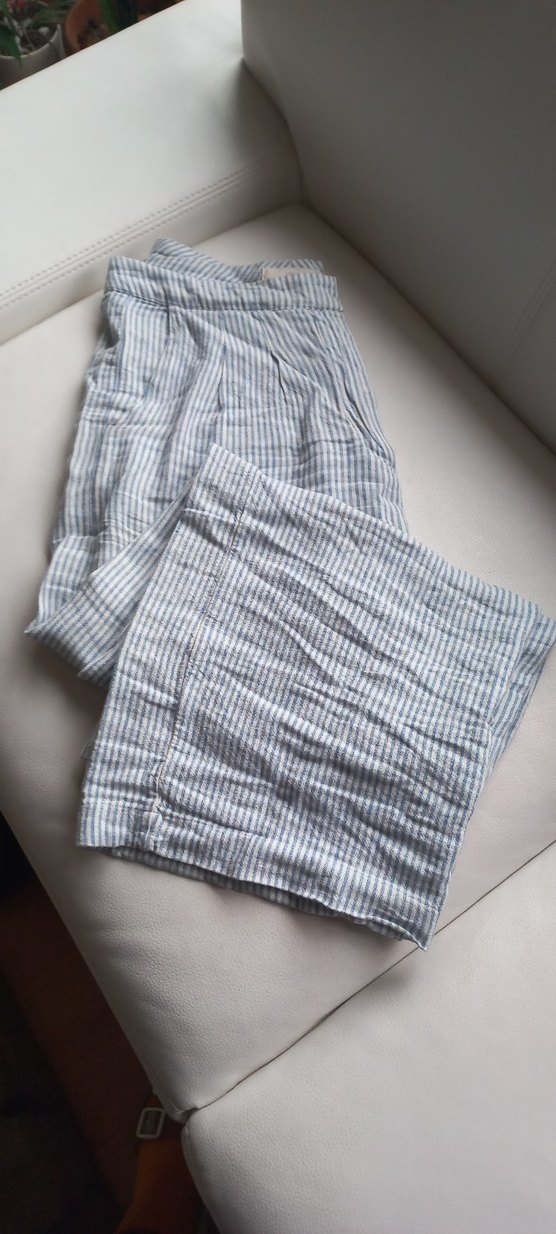 MNG Mavi Çizgili Kadın Keten Pantolon - Görsel 2