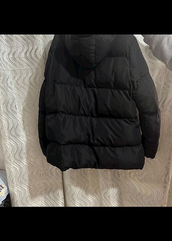 Siyah Şişme Kadın Kaban, Yüksek Yaka, Uzun Kollu - Görsel 2