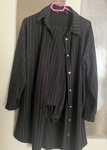 Kadın Siyah Çizgili Uzun Ceket - Görsel 4