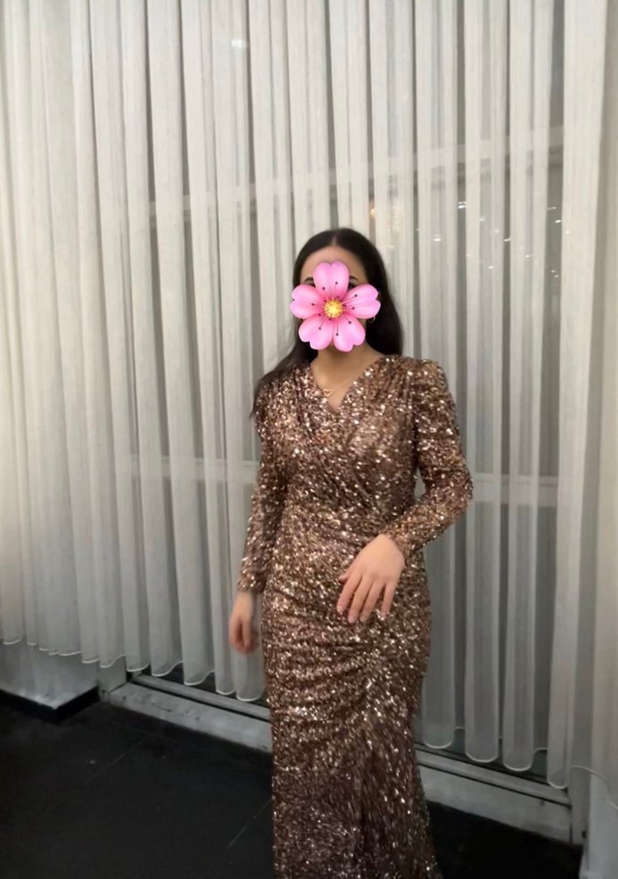 Bronz bakır tonlu pullu kruvaze yaka uzun kol balık kesim - Görsel 2