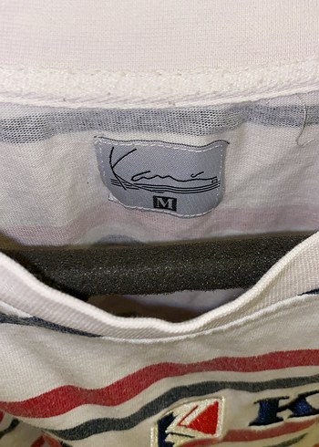 Beyaz Karl Kani Çizgili Oversize Tişört - Görsel 2