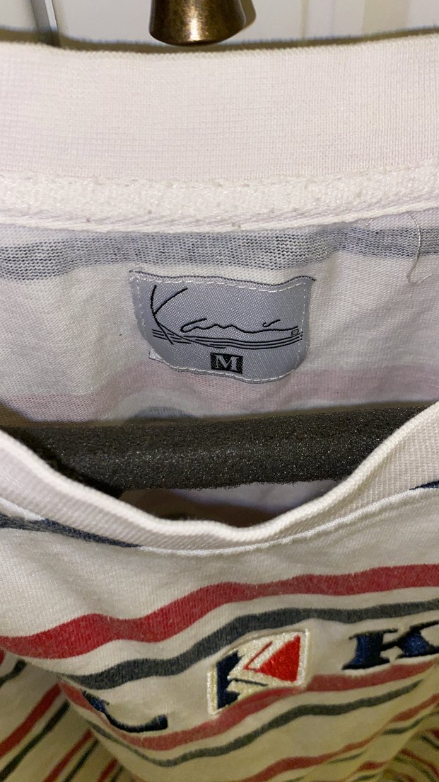 Beyaz Karl Kani Çizgili Oversize Tişört - Görsel 2