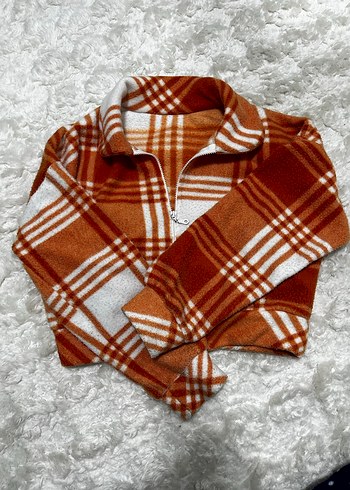 Turuncu Ekose Peluş Kadın Mont - Görsel 3