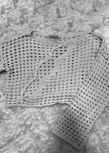 Delikli Örgü Krem Kadın Kazak - Görsel 4