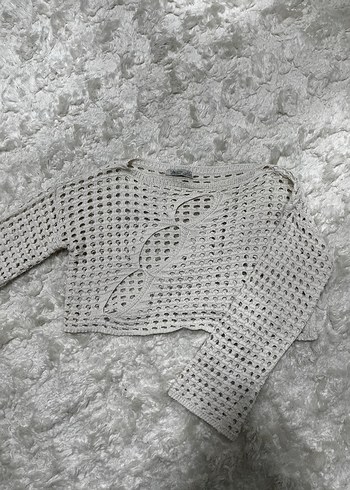 Delikli Örgü Krem Kadın Kazak - Görsel 2