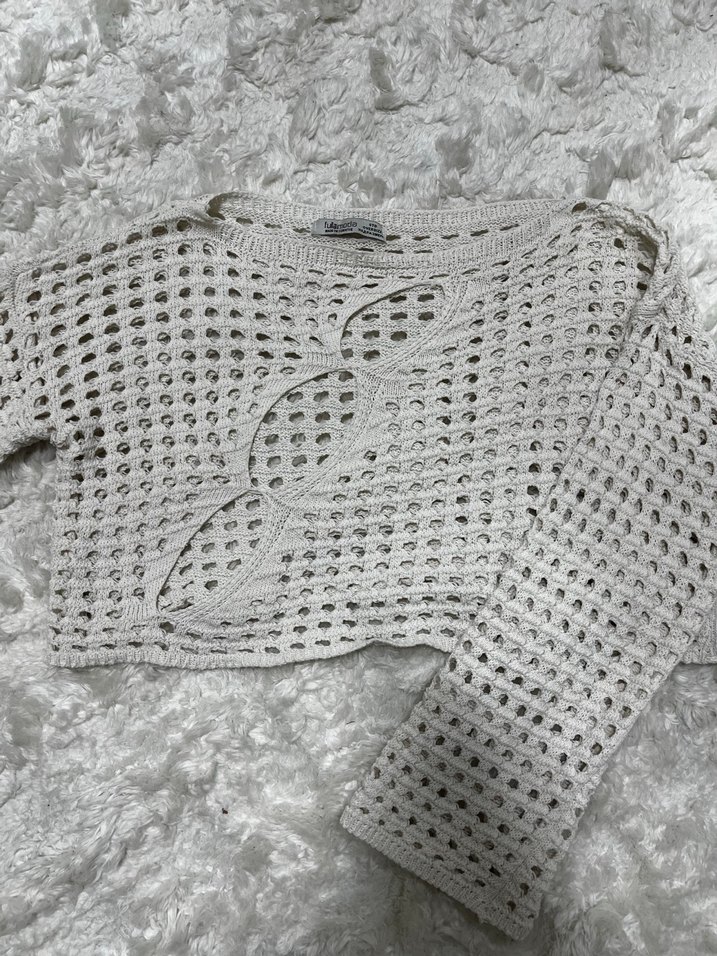 Delikli Örgü Krem Kadın Kazak - Görsel 4