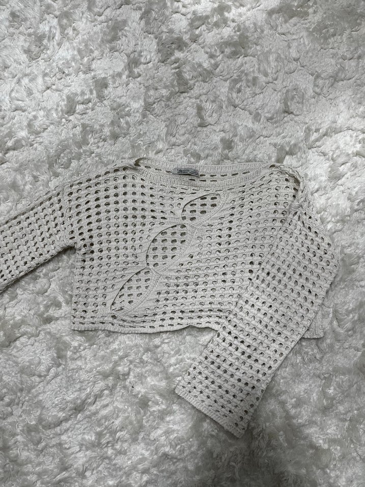 Delikli Örgü Krem Kadın Kazak - Görsel 2