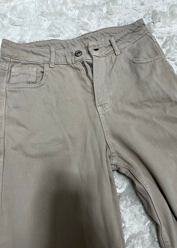 Bej Rahat Kesim Midi Kadın Kot Pantolon - Görsel 2