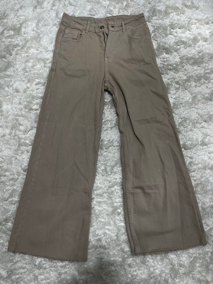 Bej Rahat Kesim Midi Kadın Kot Pantolon - Görsel 3