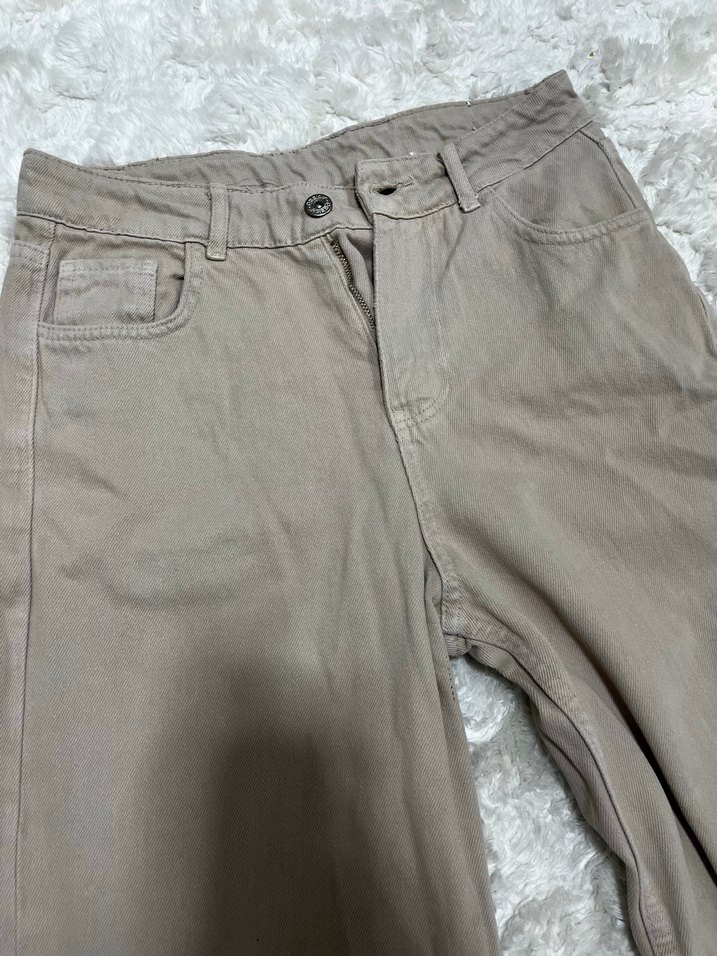 Bej Rahat Kesim Midi Kadın Kot Pantolon - Görsel 2