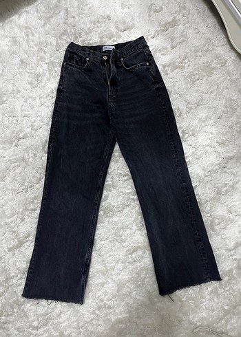 Koyu Gri Kadın Bol Kesim Yırtık Paça Denim Pantolon - Görsel 2