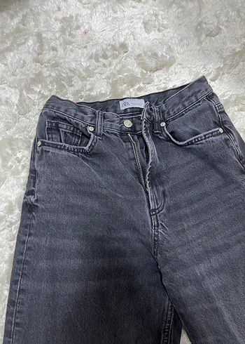 Koyu Gri Kadın Bol Kesim Yırtık Paça Denim Pantolon - Görsel 3