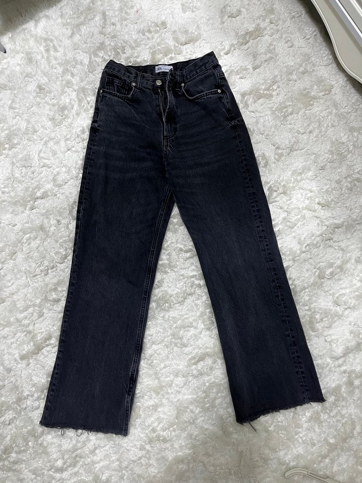 Koyu Gri Kadın Bol Kesim Yırtık Paça Denim Pantolon - Görsel 2