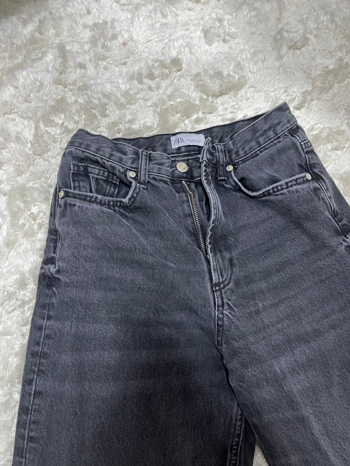 Koyu Gri Kadın Bol Kesim Yırtık Paça Denim Pantolon - Görsel 3