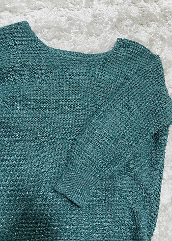 Bohem Tarzı Yeşil Örgü Düşük Omuz Kadın Kazak - Görsel 3