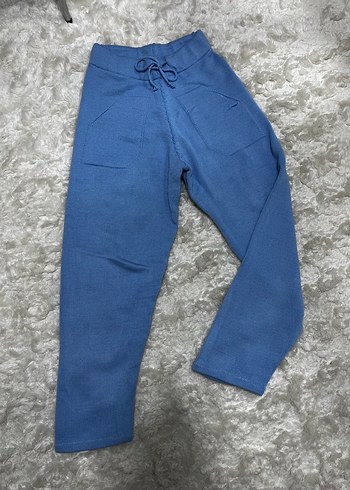 Kadın Mavi Örgü Rahat Kumaş Pantolon - Görsel 4