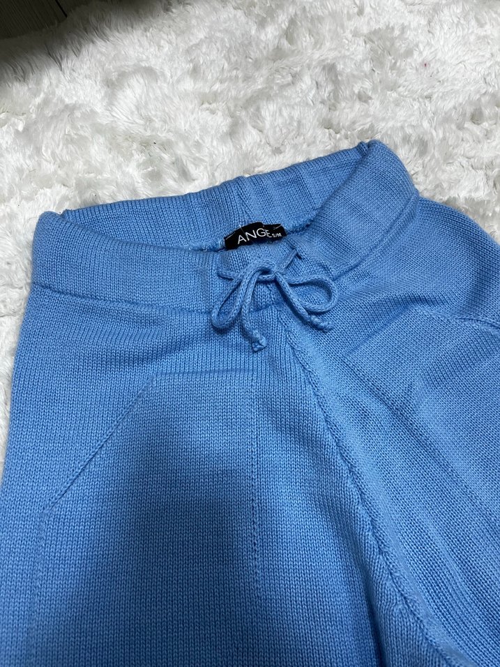 Kadın Mavi Örgü Rahat Kumaş Pantolon - Görsel 2