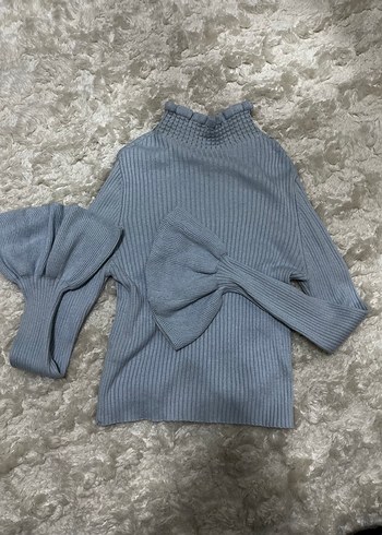 Mavi Boğazlı Uzun Kollu Triko Kazak - Görsel 2