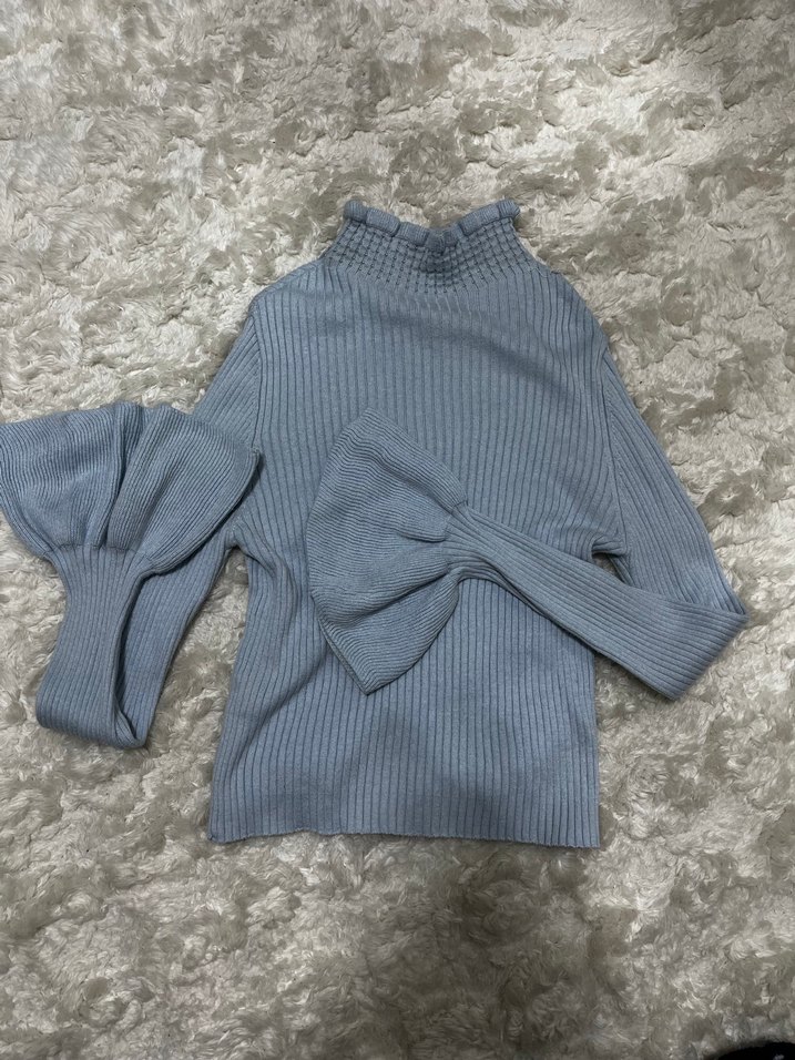 Mavi Boğazlı Uzun Kollu Triko Kazak - Görsel 2