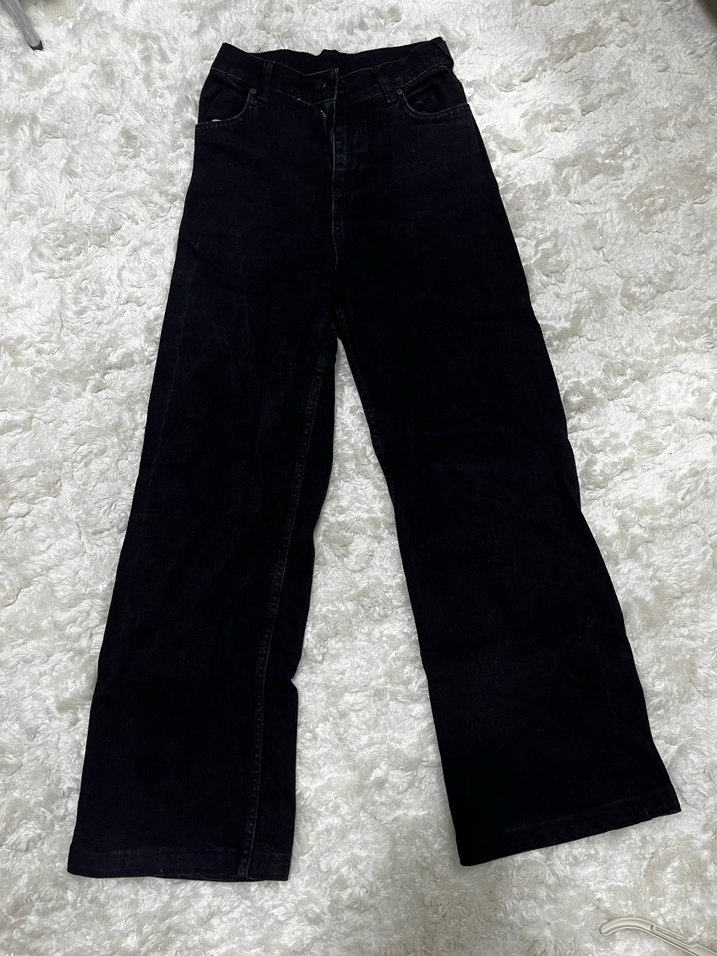 Kadın Siyah Geniş Paça Yüksek Bel Jean - Görsel 2