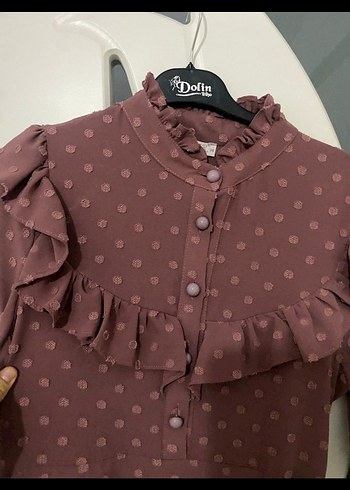 Kadın Kahverengi Puantiyeli Uzun Elbise - Görsel 2