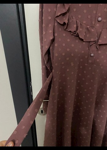 Kadın Kahverengi Puantiyeli Uzun Elbise - Görsel 4