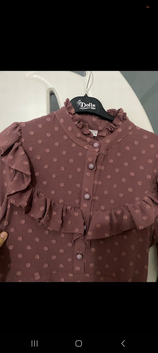 Kadın Kahverengi Puantiyeli Uzun Elbise - Görsel 2