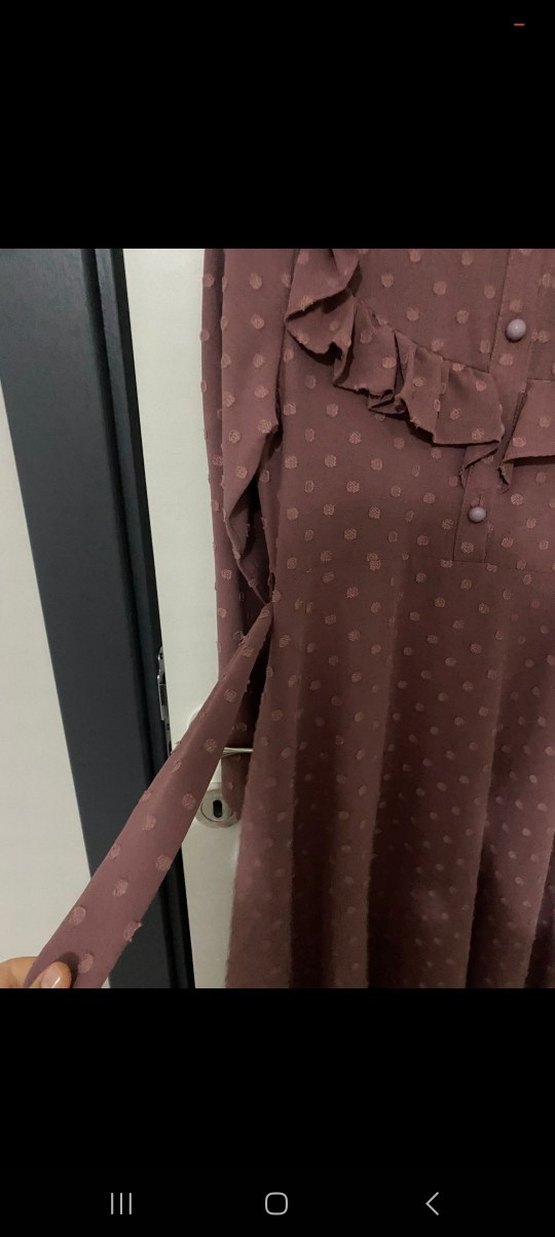 Kadın Kahverengi Puantiyeli Uzun Elbise - Görsel 4