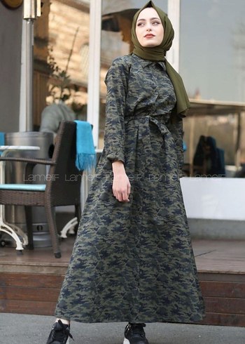 Kamuflaj Desenli Uzun Salaş Elbise - Görsel 2