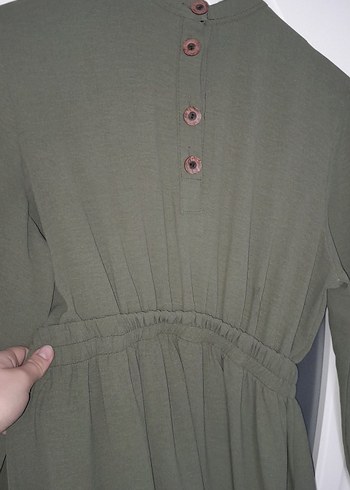 Kadın Haki Uzun Drapeli Elbise - Görsel 3