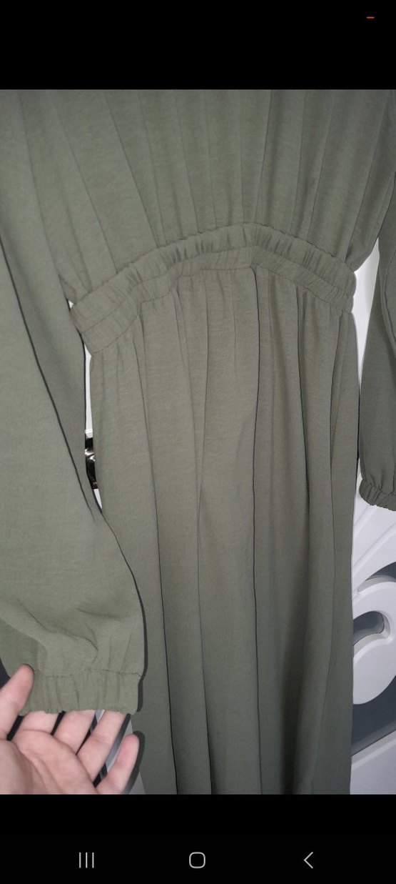 Kadın Haki Uzun Drapeli Elbise - Görsel 4