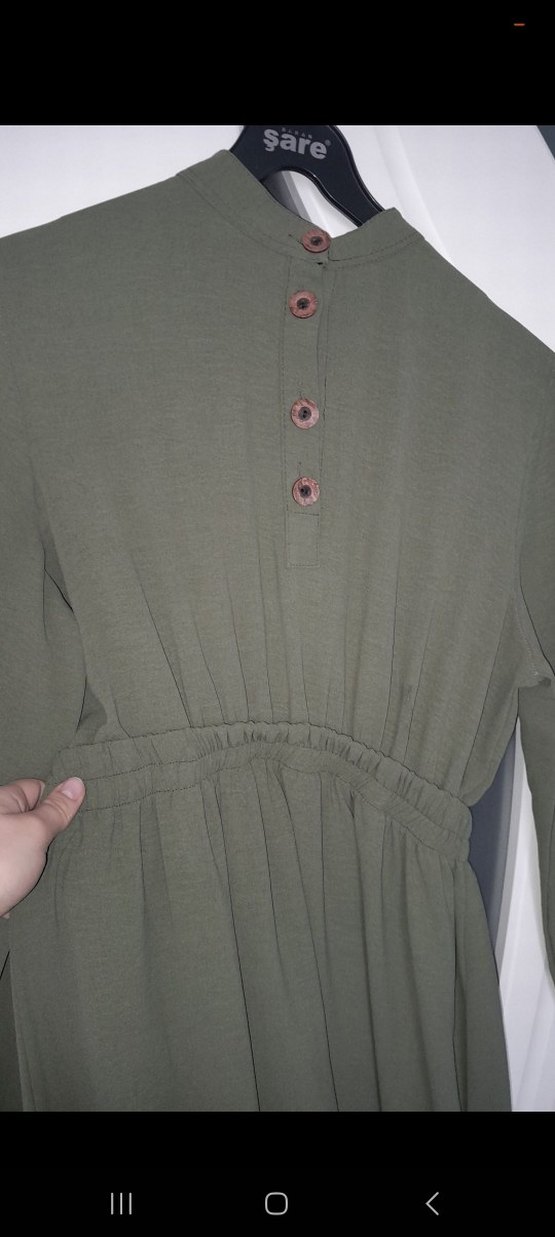 Kadın Haki Uzun Drapeli Elbise - Görsel 3