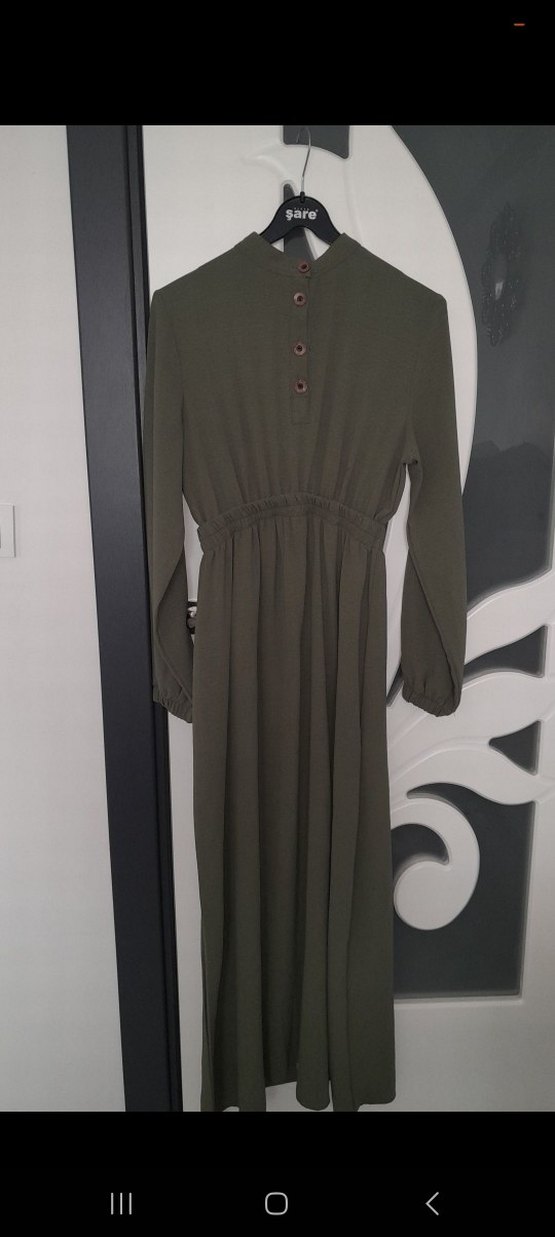 Kadın Haki Uzun Drapeli Elbise - Görsel 2