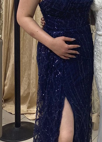 Straplez Drapeli Lacivert Uzun Abiye Elbise - Görsel 2