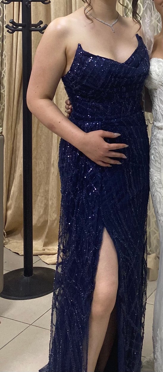 Straplez Drapeli Lacivert Uzun Abiye Elbise - Görsel 2