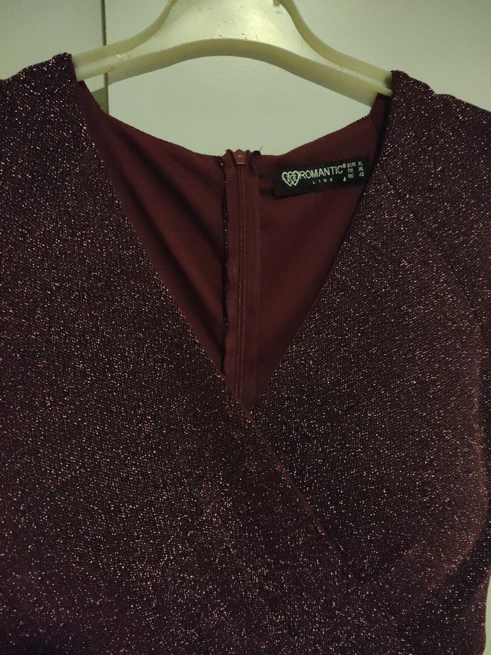 Bordo V Yakalı Midi Elbise - Görsel 3