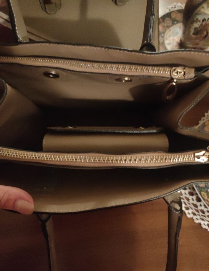 Bej Deri Kadın Omuz Çantası - Görsel 2