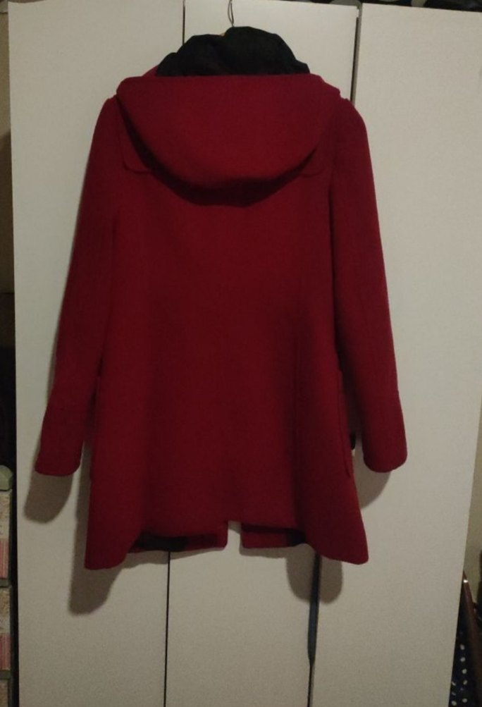 KAPÜŞONLU KIRMIZI KADIN KABAN - Görsel 3