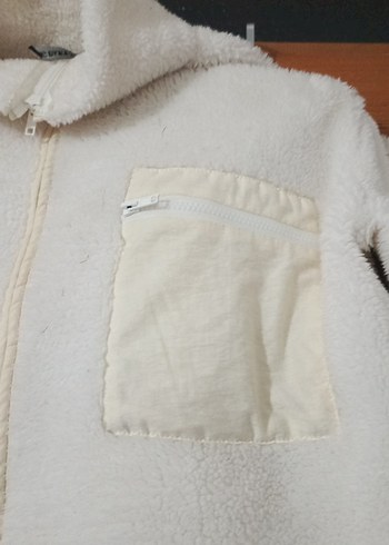 Beyaz Fermuarlı Kadın Polar Ceket - Görsel 3