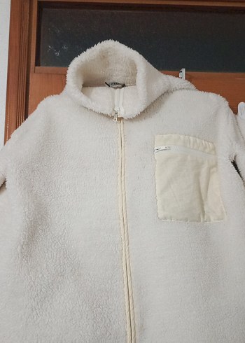 Beyaz Fermuarlı Kadın Polar Ceket - Görsel 4