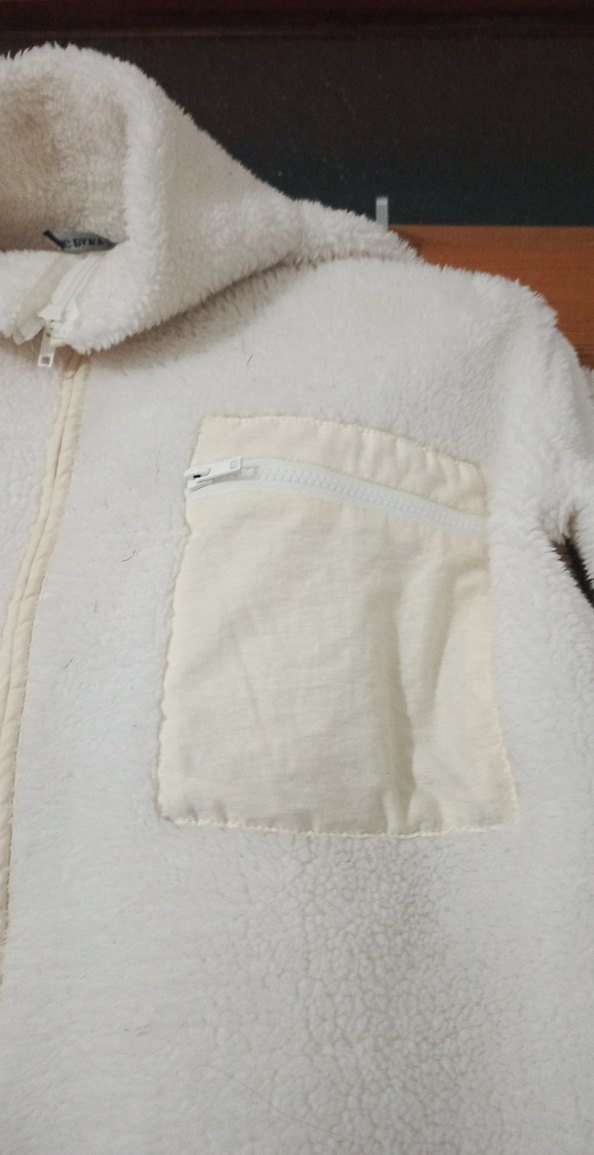 Beyaz Fermuarlı Kadın Polar Ceket - Görsel 3