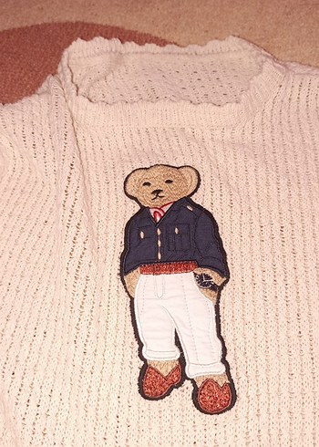 Ayı Figürlü Beyaz Örgü Kadın Kazak - Görsel 3