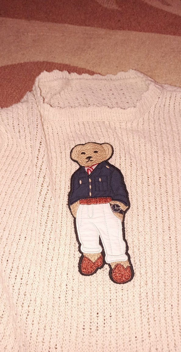 Ayı Figürlü Beyaz Örgü Kadın Kazak - Görsel 3