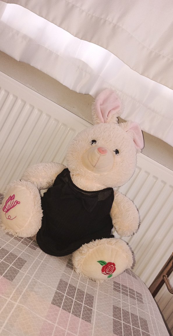 Siyah Elbiseli Beyaz Peluş Tavşan - Görsel 2