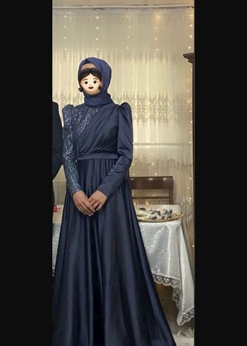 Lacivert Uzun Kadın Abiye Elbise - Görsel 8