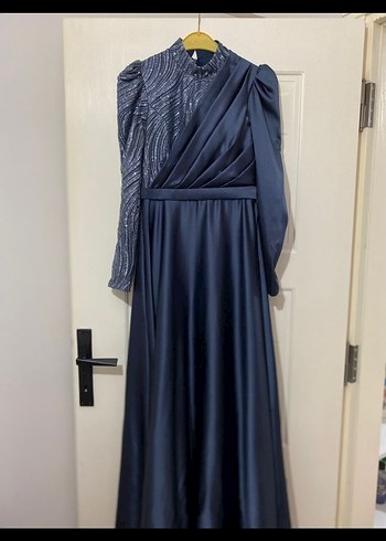Lacivert Uzun Kadın Abiye Elbise - Görsel 2