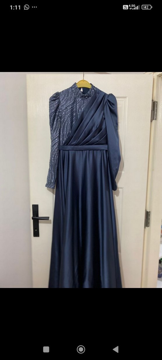 Lacivert Uzun Kadın Abiye Elbise - Görsel 2